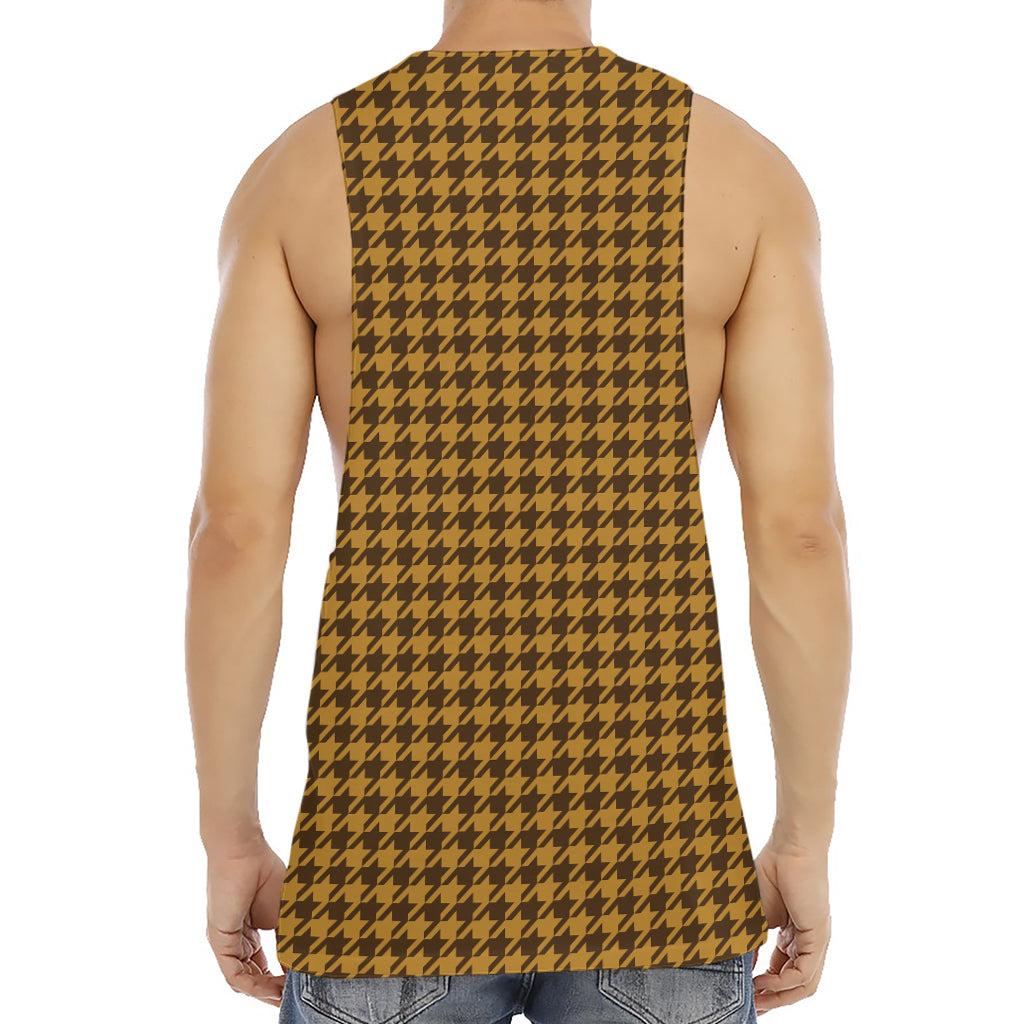 Brown Houndstooth Pattern Print Men's Muscle Tank Top