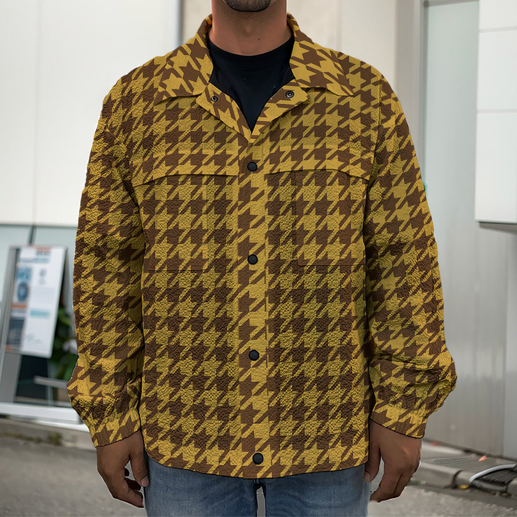 Brown Houndstooth Pattern Print Men's Shirt Jacket
