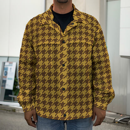 Brown Houndstooth Pattern Print Men's Shirt Jacket