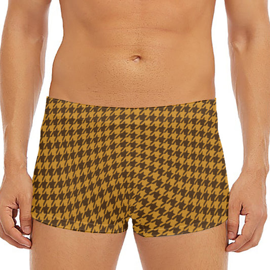 Brown Houndstooth Pattern Print Men's Short Boxer Briefs