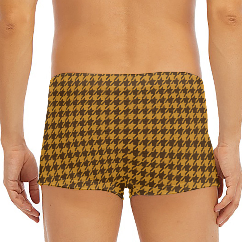Brown Houndstooth Pattern Print Men's Short Boxer Briefs