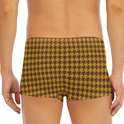 Brown Houndstooth Pattern Print Men's Short Boxer Briefs