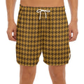 Brown Houndstooth Pattern Print Men's Split Running Shorts