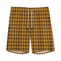 Brown Houndstooth Pattern Print Men's Athletic Shorts