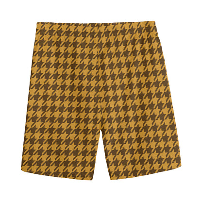 Brown Houndstooth Pattern Print Men's Sports Shorts