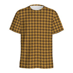 Brown Houndstooth Pattern Print Men's Sports T-Shirt