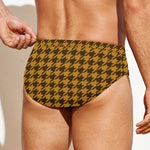 Brown Houndstooth Pattern Print Men's Swim Briefs