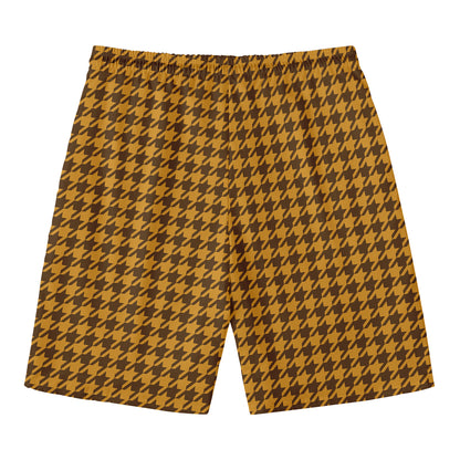 Brown Houndstooth Pattern Print Men's Swim Trunks