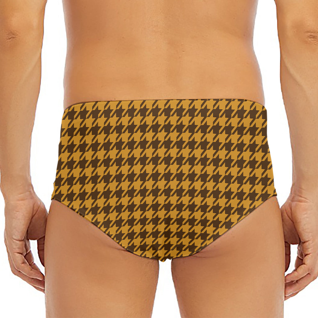 Brown Houndstooth Pattern Print Men's Triangle Swim Briefs