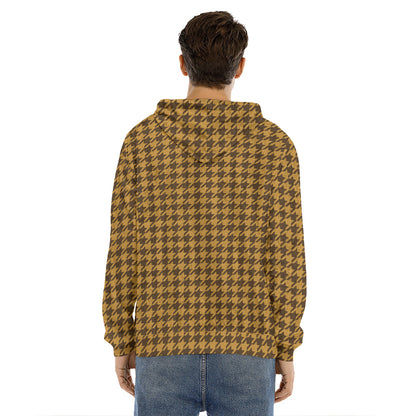 Brown Houndstooth Pattern Print Men's Velvet Pullover Hoodie