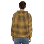 Brown Houndstooth Pattern Print Men's Velvet Pullover Hoodie