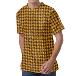 Brown Houndstooth Pattern Print Men's Velvet T-Shirt