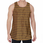 Brown Houndstooth Pattern Print Men's Velvet Tank Top