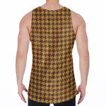 Brown Houndstooth Pattern Print Men's Velvet Tank Top