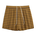 Brown Houndstooth Pattern Print Mesh Shorts