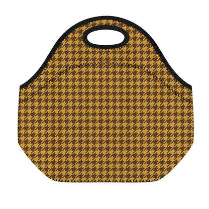 Brown Houndstooth Pattern Print Neoprene Lunch Bag