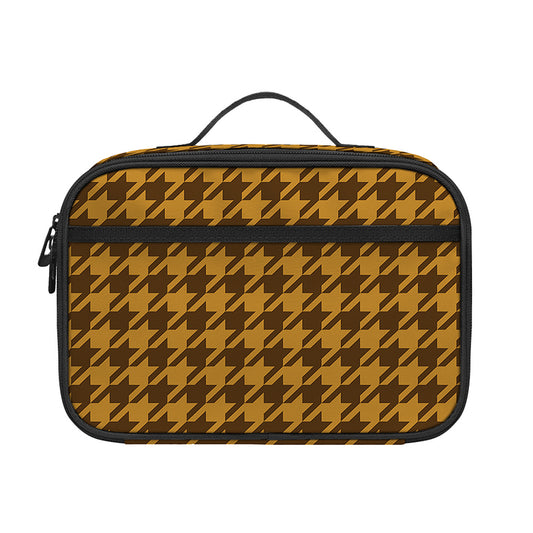 Brown Houndstooth Pattern Print Portable Lunch Bag
