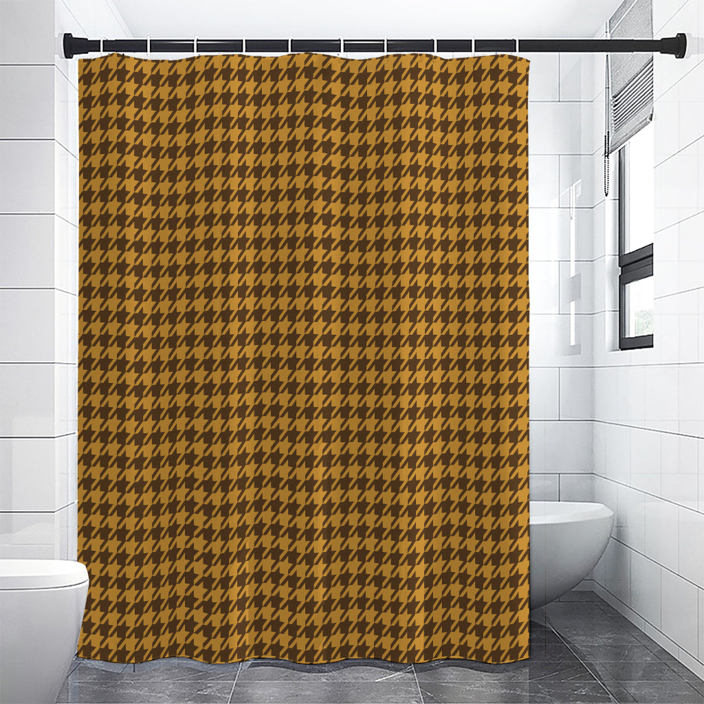 Brown Houndstooth Pattern Print Premium Shower Curtain