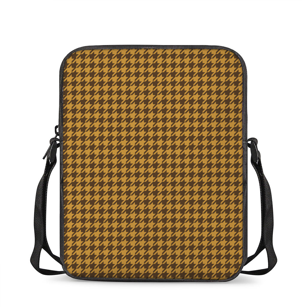 Brown Houndstooth Pattern Print Rectangular Crossbody Bag