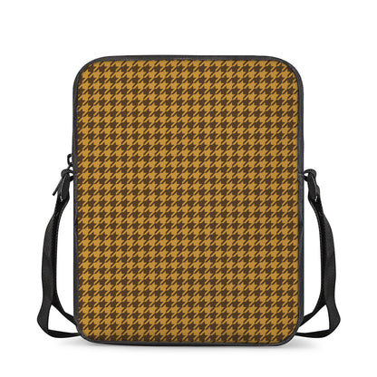 Brown Houndstooth Pattern Print Rectangular Crossbody Bag