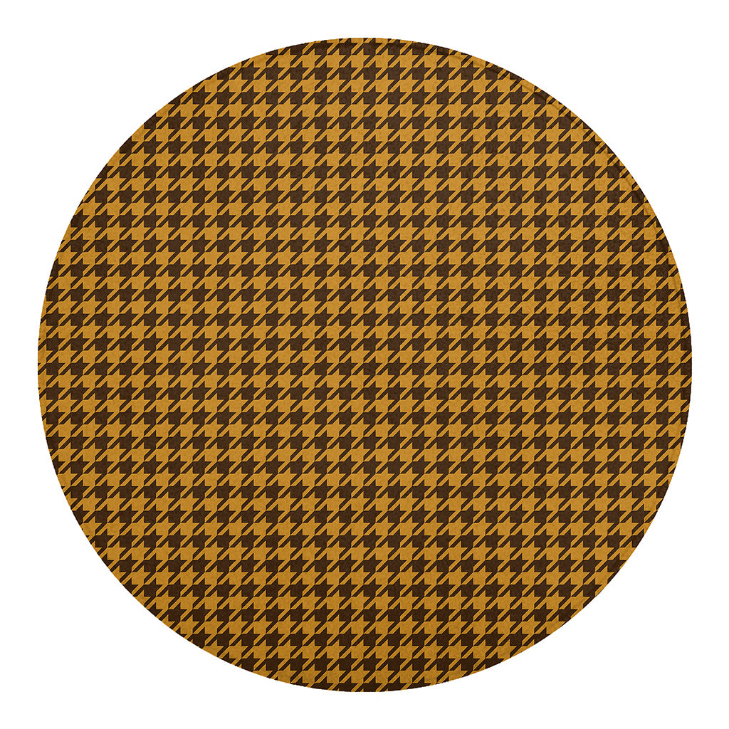 Brown Houndstooth Pattern Print Round Blanket