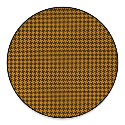Brown Houndstooth Pattern Print Round Floor Mat