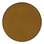Brown Houndstooth Pattern Print Round Floor Mat