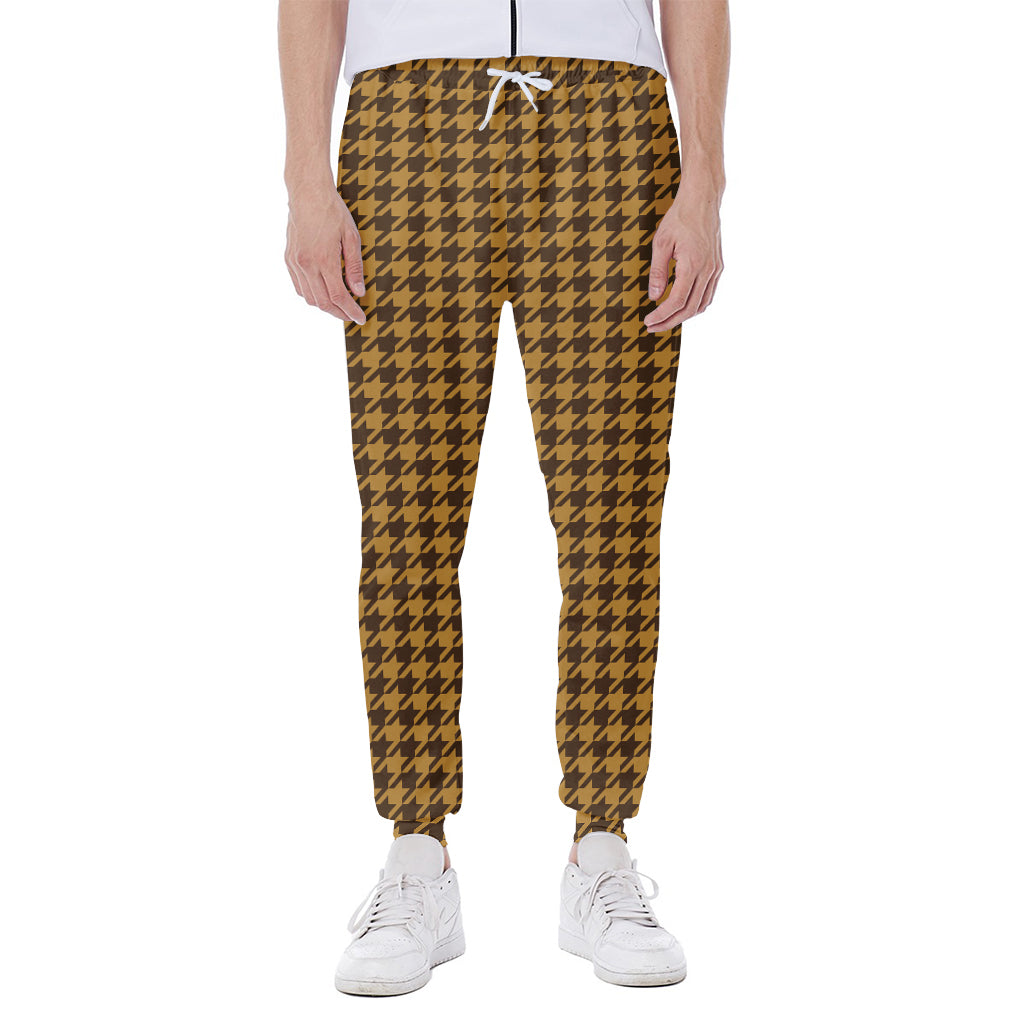 Brown Houndstooth Pattern Print Scuba Joggers