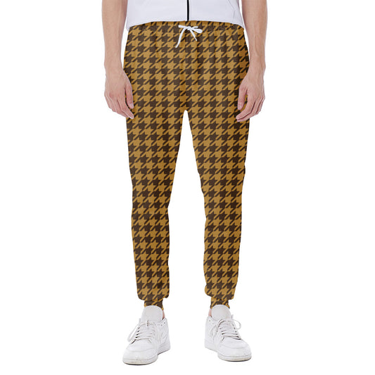Brown Houndstooth Pattern Print Scuba Joggers
