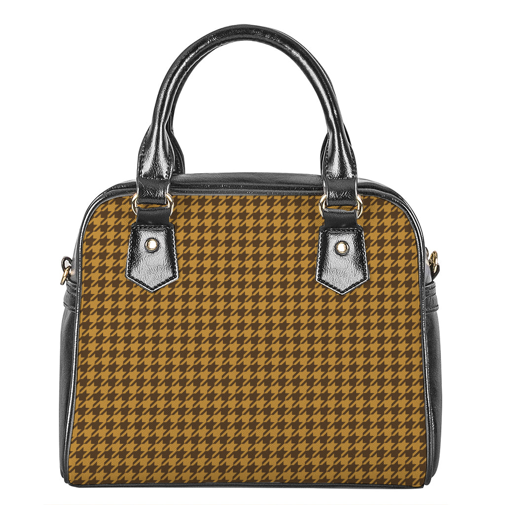 Brown Houndstooth Pattern Print Shoulder Handbag