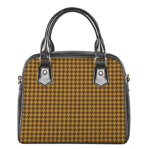 Brown Houndstooth Pattern Print Shoulder Handbag