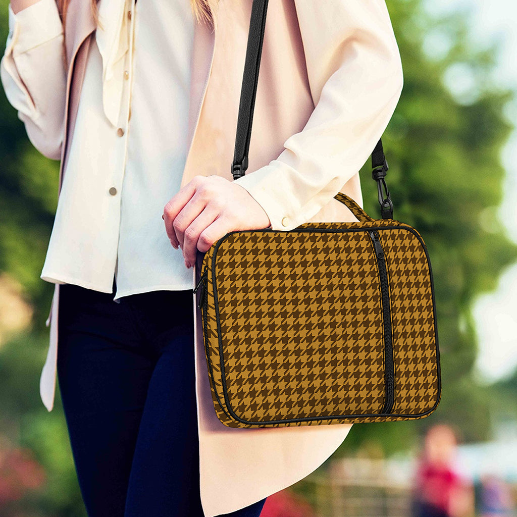 Brown Houndstooth Pattern Print Shoulder Strap Bible Bag