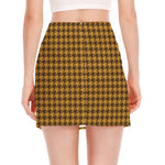 Brown Houndstooth Pattern Print Side Slit Mini Skirt