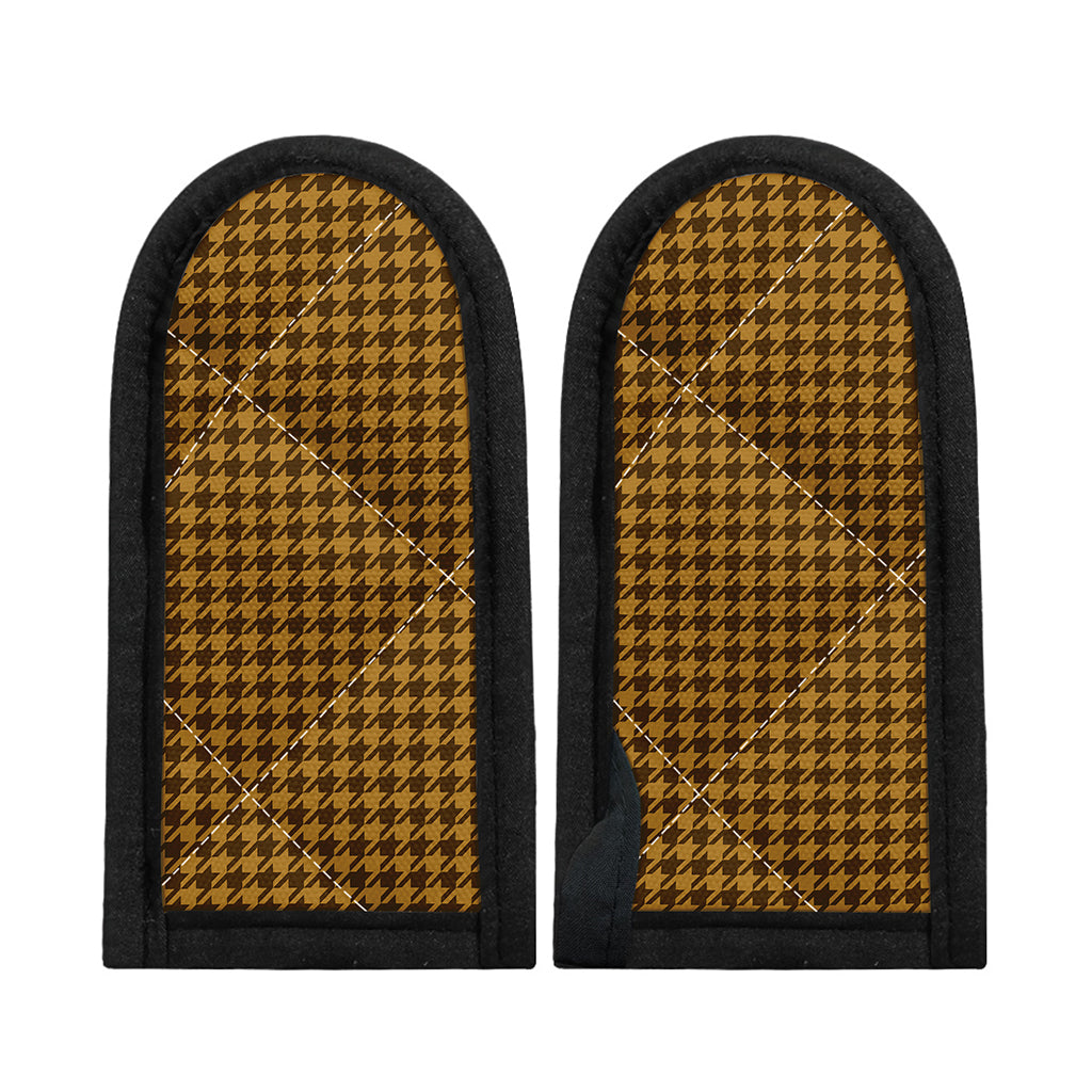 Brown Houndstooth Pattern Print Skillet Handle Cover