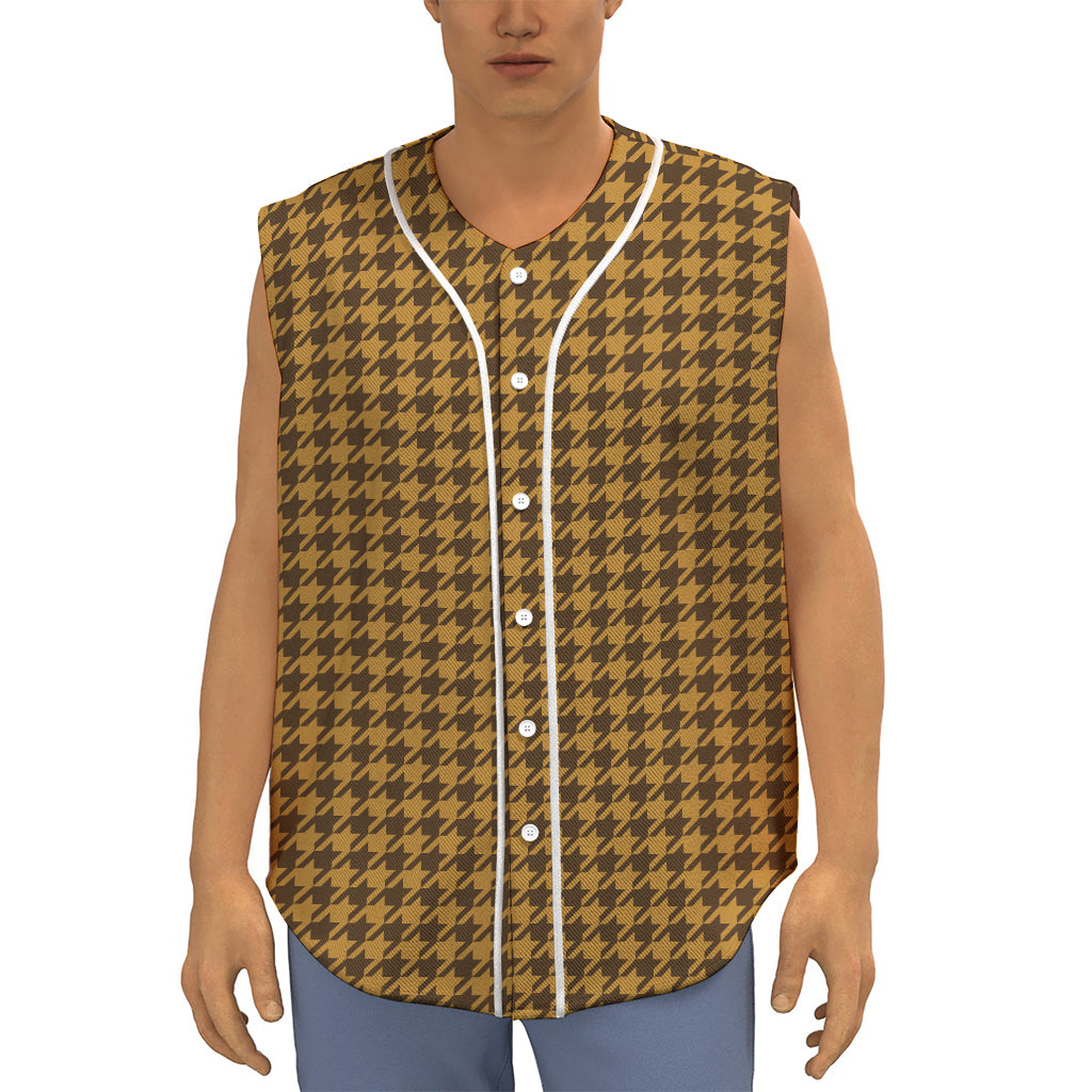 Brown Houndstooth Pattern Print Sleeveless Baseball Jersey