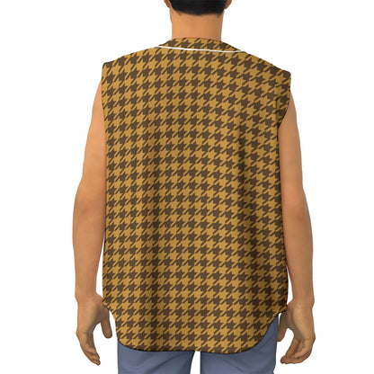Brown Houndstooth Pattern Print Sleeveless Baseball Jersey