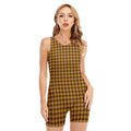 Brown Houndstooth Pattern Print Sleeveless One Piece Swimsuit