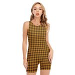 Brown Houndstooth Pattern Print Sleeveless One Piece Swimsuit