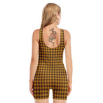 Brown Houndstooth Pattern Print Sleeveless One Piece Swimsuit