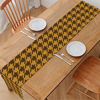 Brown Houndstooth Pattern Print Table Runner