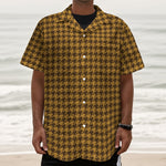 Brown Houndstooth Pattern Print Textured Short Sleeve Shirt
