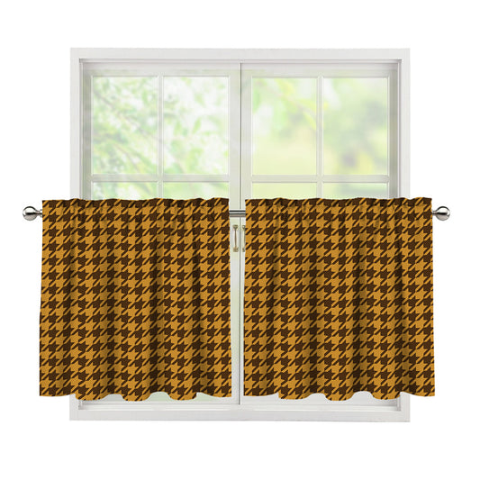 Brown Houndstooth Pattern Print Tier Curtains