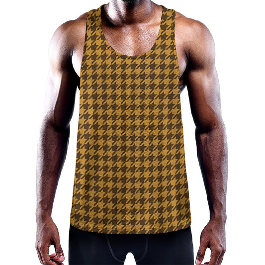 Brown Houndstooth Pattern Print Training Tank Top