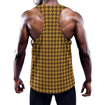 Brown Houndstooth Pattern Print Training Tank Top