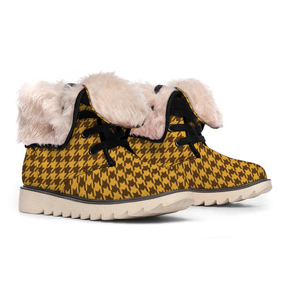 Brown Houndstooth Pattern Print Winter Boots