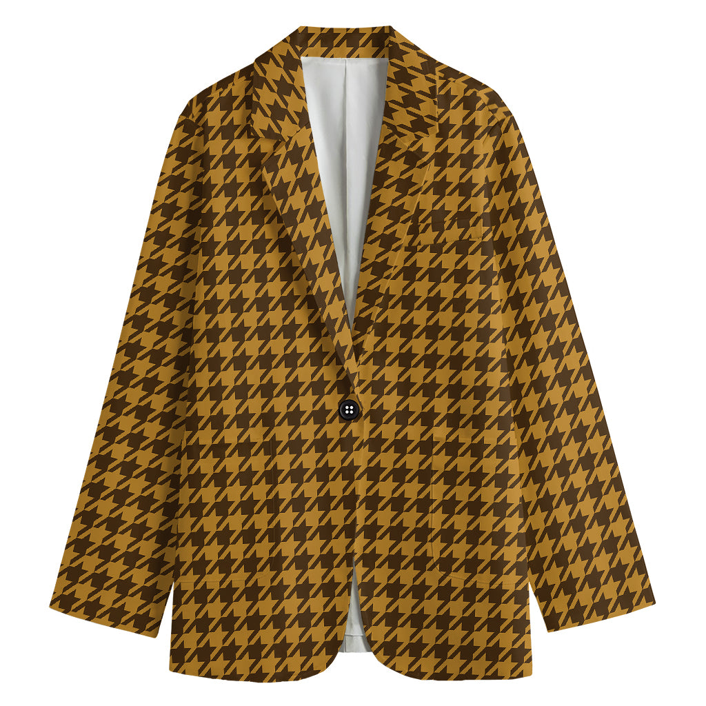Brown Houndstooth Pattern Print Women's Blazer