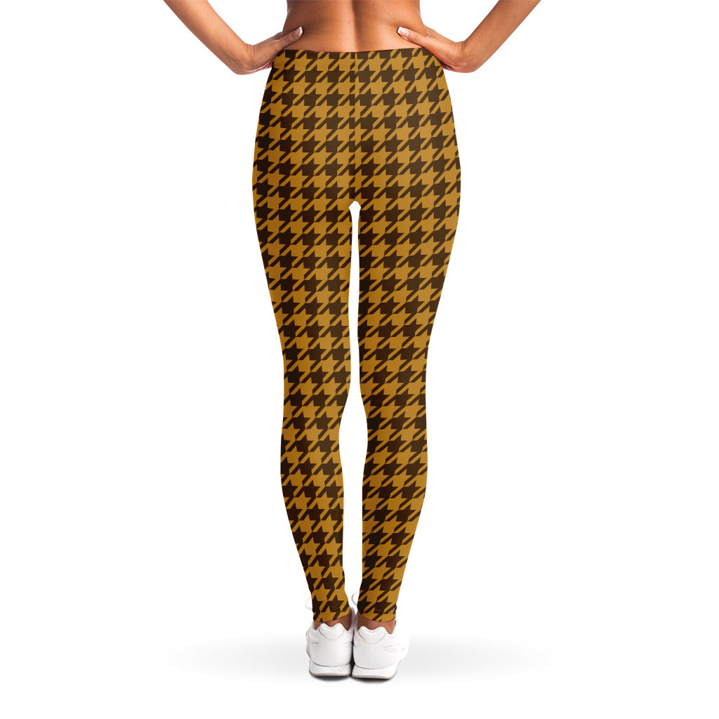 Brown Houndstooth Pattern Print Women's Leggings