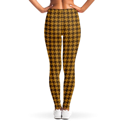 Brown Houndstooth Pattern Print Women's Leggings