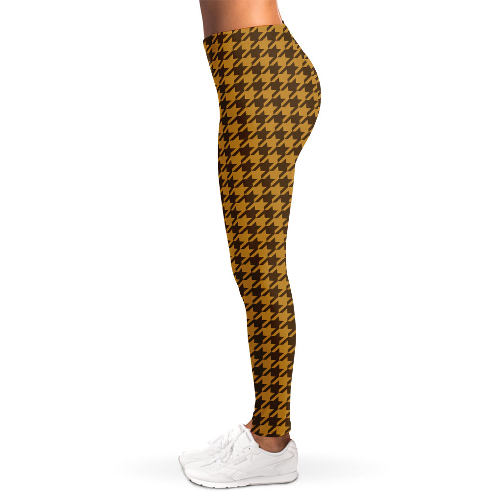 Brown Houndstooth Pattern Print Women's Leggings
