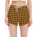Brown Houndstooth Pattern Print Women's Split Running Shorts